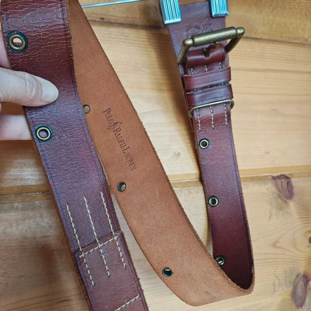 Polo Ralph Lauren NWT Vintage Y2K Brown Leather Belt Single Prong Wide Rare HTF